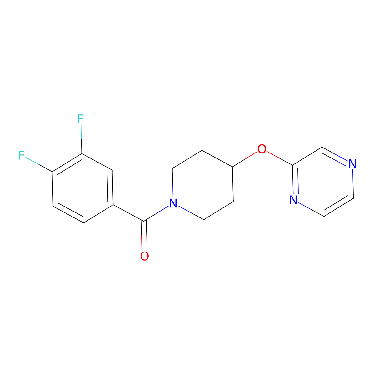 (3,4-Difluorophenyl)(4-(pyrazin-2-yloxy)piperidin-1-yl)methanone molecular structure, CAS 1421478-06-9