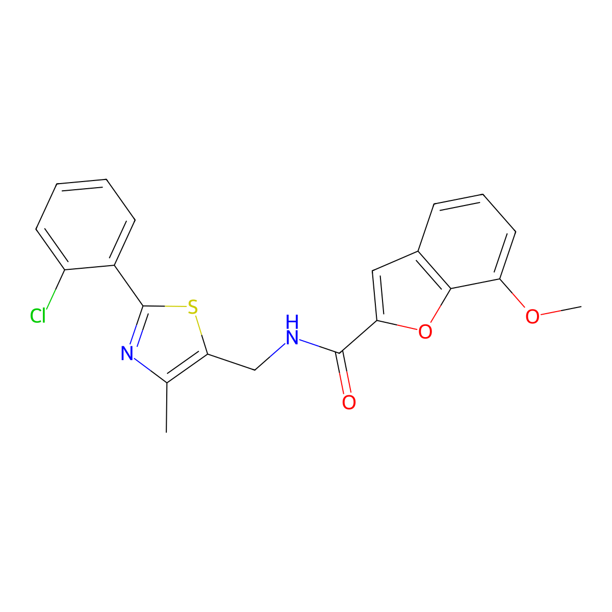 N-((2-(2-chlorophenyl)-4-methylthiazol-5-yl)methyl)-7-methoxybenzofuran-2-carboxamide molecular structure, CAS 1421478-10-5