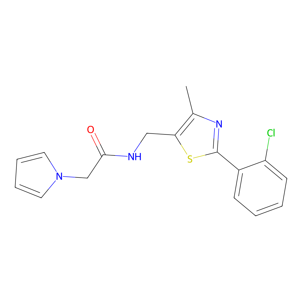 N-((2-(2-chlorophenyl)-4-methylthiazol-5-yl)methyl)-2-(1H-pyrrol-1-yl)acetamide molecular structure, CAS 1421478-17-2