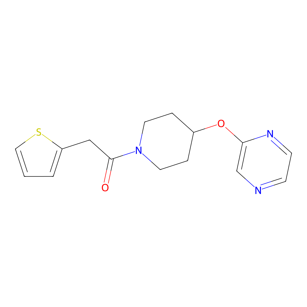 1-(4-(Pyrazin-2-yloxy)piperidin-1-yl)-2-(thiophen-2-yl)ethanone molecular structure, CAS 1421478-19-4