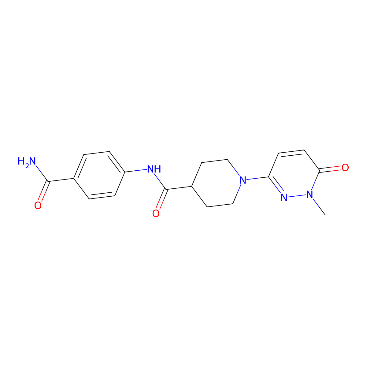 N-(4-carbamoylphenyl)-1-(1-methyl-6-oxo-1,6-dihydropyridazin-3-yl)piperidine-4-carboxamide molecular structure, CAS 1421478-26-3
