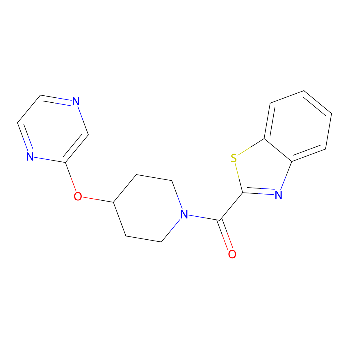 Benzo[d]thiazol-2-yl(4-(pyrazin-2-yloxy)piperidin-1-yl)methanone molecular structure, CAS 1421478-27-4
