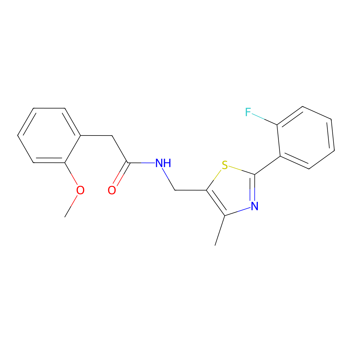N-((2-(2-fluorophenyl)-4-methylthiazol-5-yl)methyl)-2-(2-methoxyphenyl)acetamide molecular structure, CAS 1421478-29-6