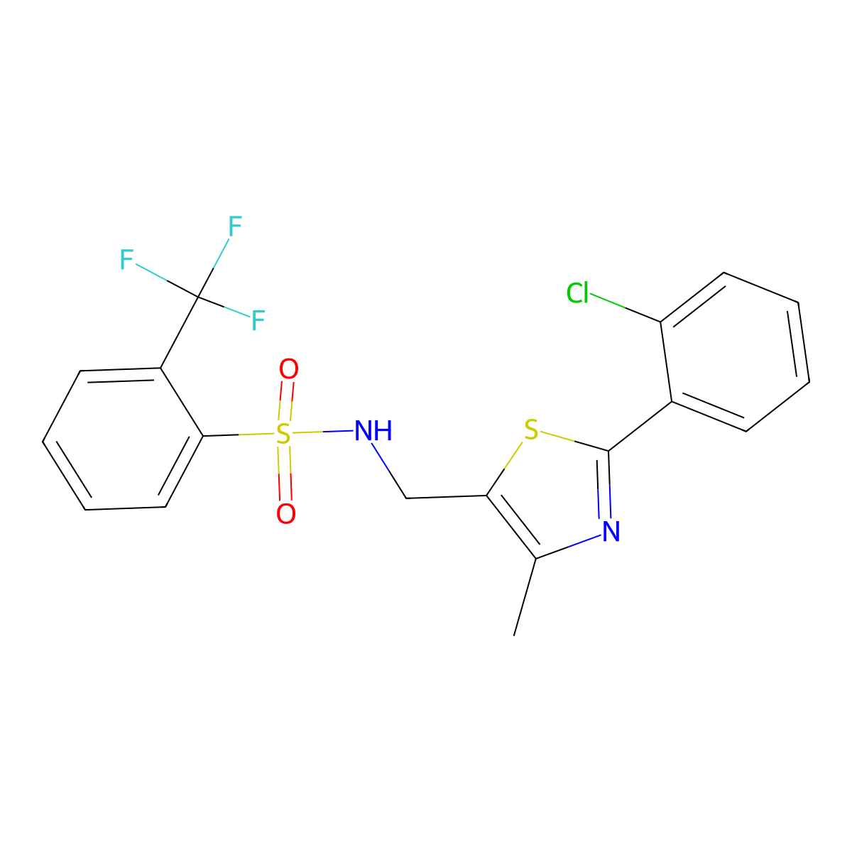 N-((2-(2-chlorophenyl)-4-methylthiazol-5-yl)methyl)-2-(trifluoromethyl)benzenesulfonamide molecular structure, CAS 1421478-34-3