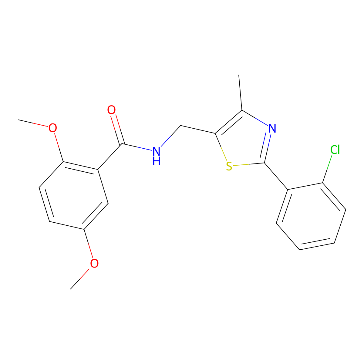 N-((2-(2-chlorophenyl)-4-methylthiazol-5-yl)methyl)-2,5-dimethoxybenzamide molecular structure, CAS 1421478-42-3