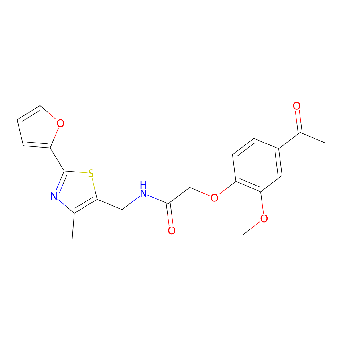 2-(4-acetyl-2-methoxyphenoxy)-N-((2-(furan-2-yl)-4-methylthiazol-5-yl)methyl)acetamide molecular structure, CAS 1421478-43-4