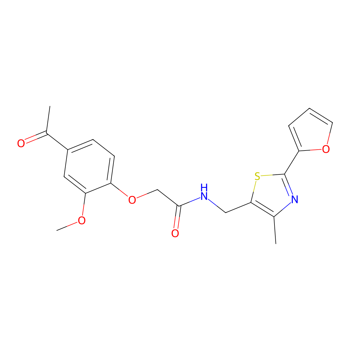 2-(4-acetyl-2-methoxyphenoxy)-N-((2-(furan-2-yl)-4-methylthiazol-5-yl)methyl)acetamide molecular structure, CAS 1421478-43-4