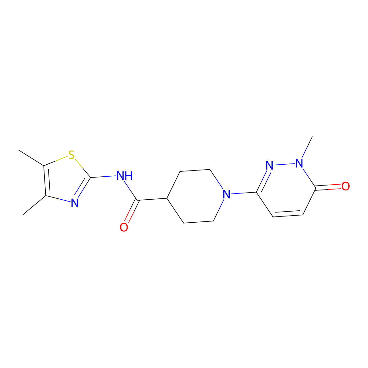 N-(4,5-dimethylthiazol-2-yl)-1-(1-methyl-6-oxo-1,6-dihydropyridazin-3-yl)piperidine-4-carboxamide molecular structure, CAS 1421478-47-8