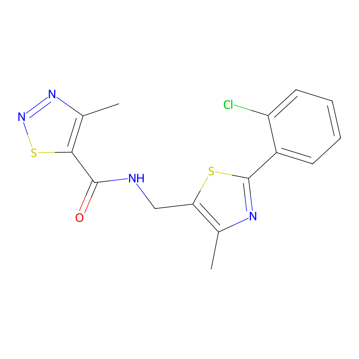 N-((2-(2-chlorophenyl)-4-methylthiazol-5-yl)methyl)-4-methyl-1,2,3-thiadiazole-5-carboxamide molecular structure, CAS 1421480-49-0