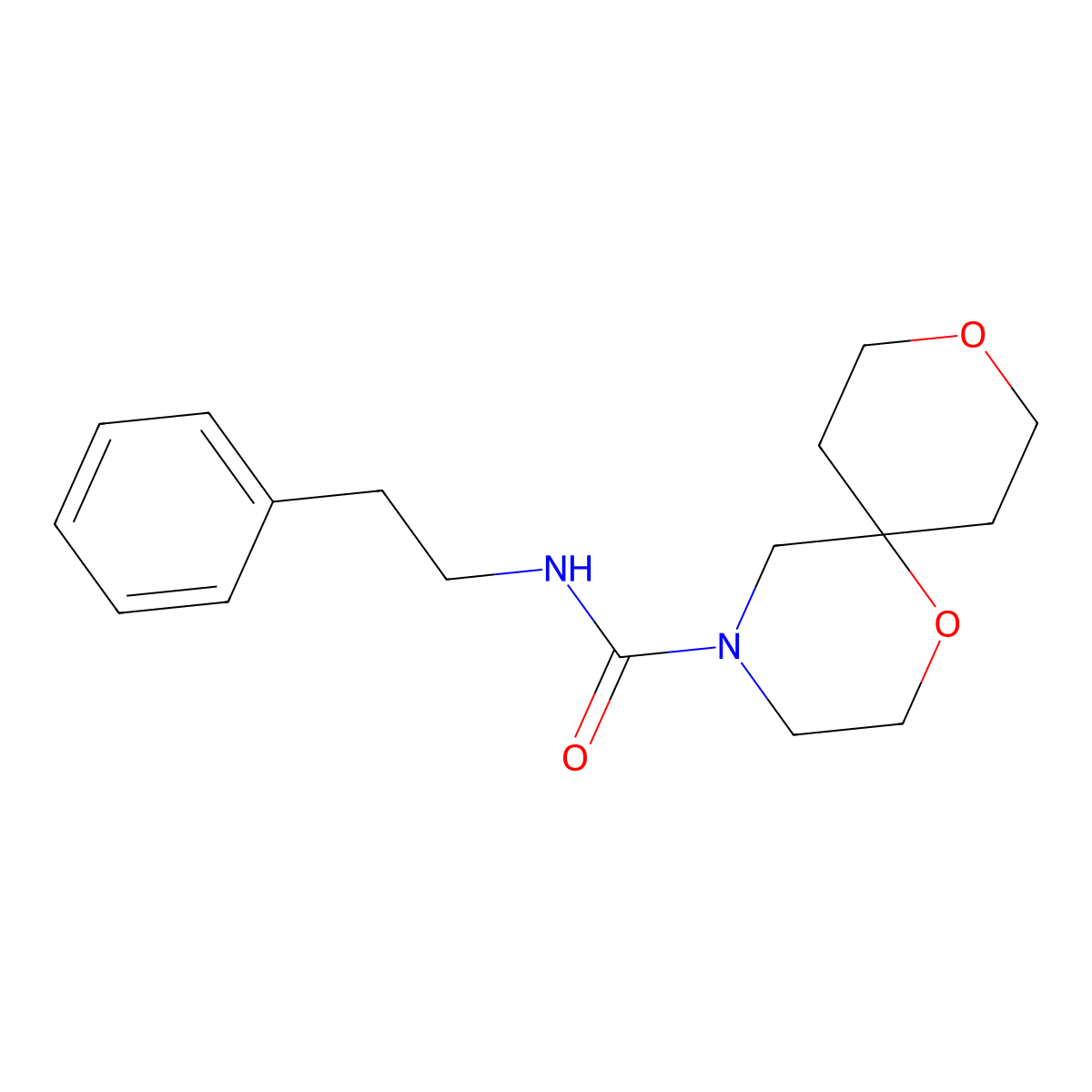 N-phenethyl-1,9-dioxa-4-azaspiro[5.5]undecane-4-carboxamide molecular structure, CAS 1421480-51-4