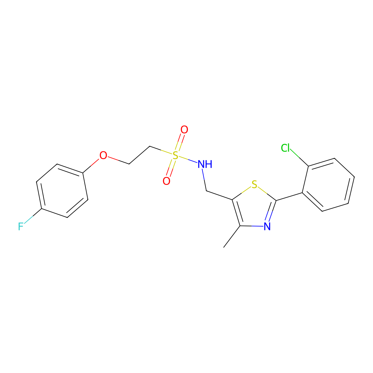 N-((2-(2-chlorophenyl)-4-methylthiazol-5-yl)methyl)-2-(4-fluorophenoxy)ethanesulfonamide molecular structure, CAS 1421480-61-6