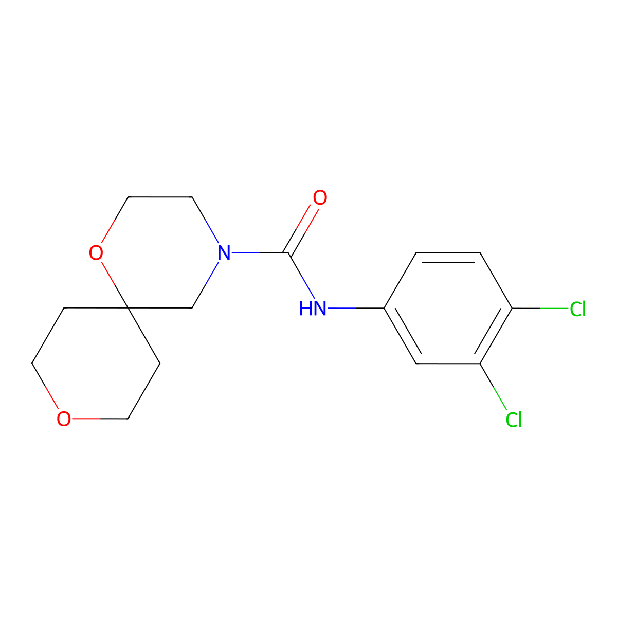 N-(3,4-dichlorophenyl)-1,9-dioxa-4-azaspiro[5.5]undecane-4-carboxamide molecular structure, CAS 1421480-64-9