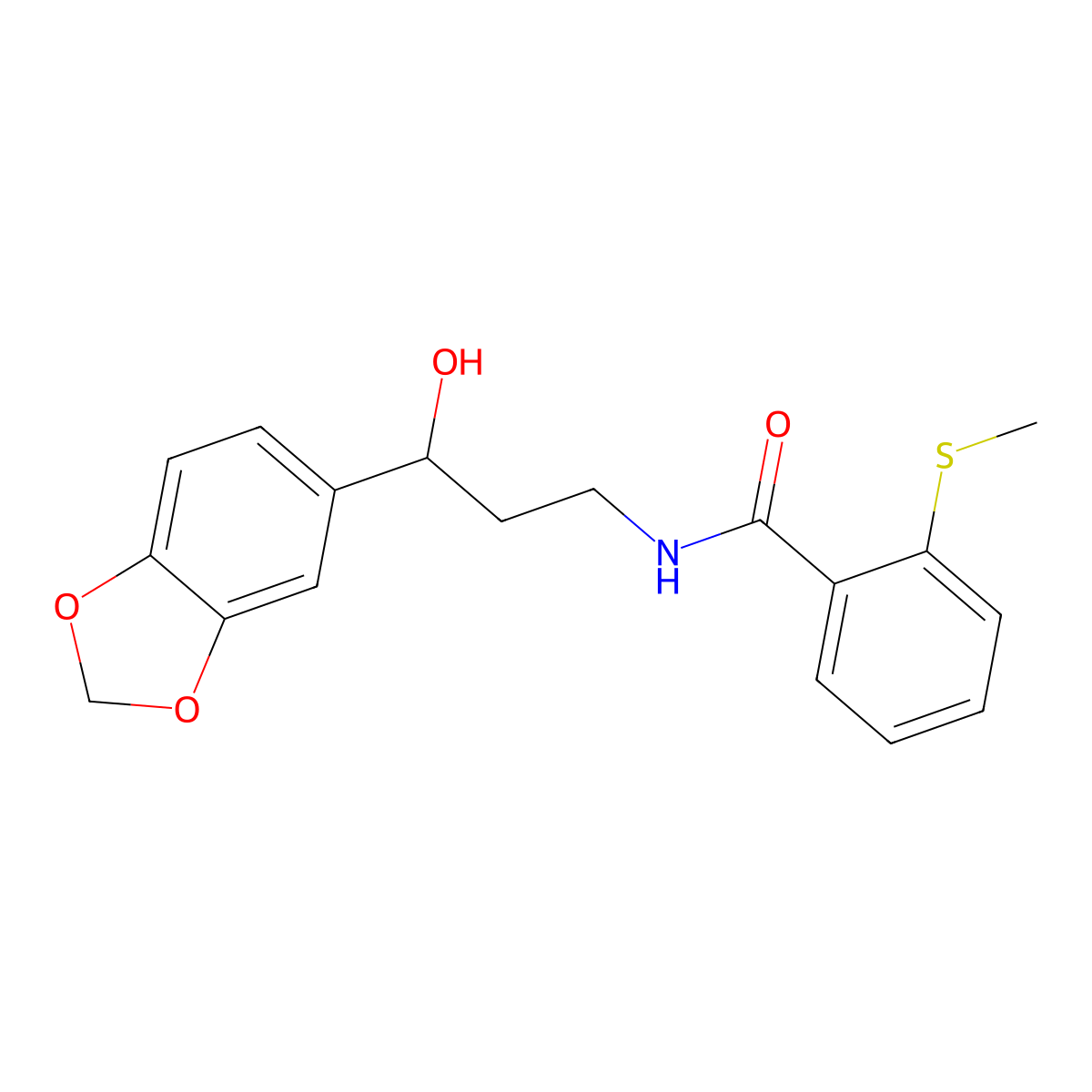 N-(3-(benzo[d][1,3]dioxol-5-yl)-3-hydroxypropyl)-2-(methylthio)benzamide molecular structure, CAS 1421480-69-4