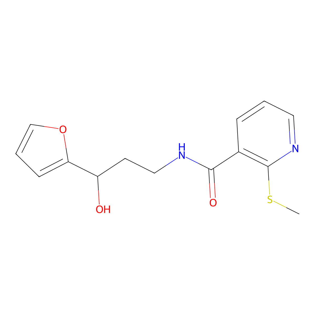 N-(3-(furan-2-yl)-3-hydroxypropyl)-2-(methylthio)nicotinamide molecular structure, CAS 1421480-71-8