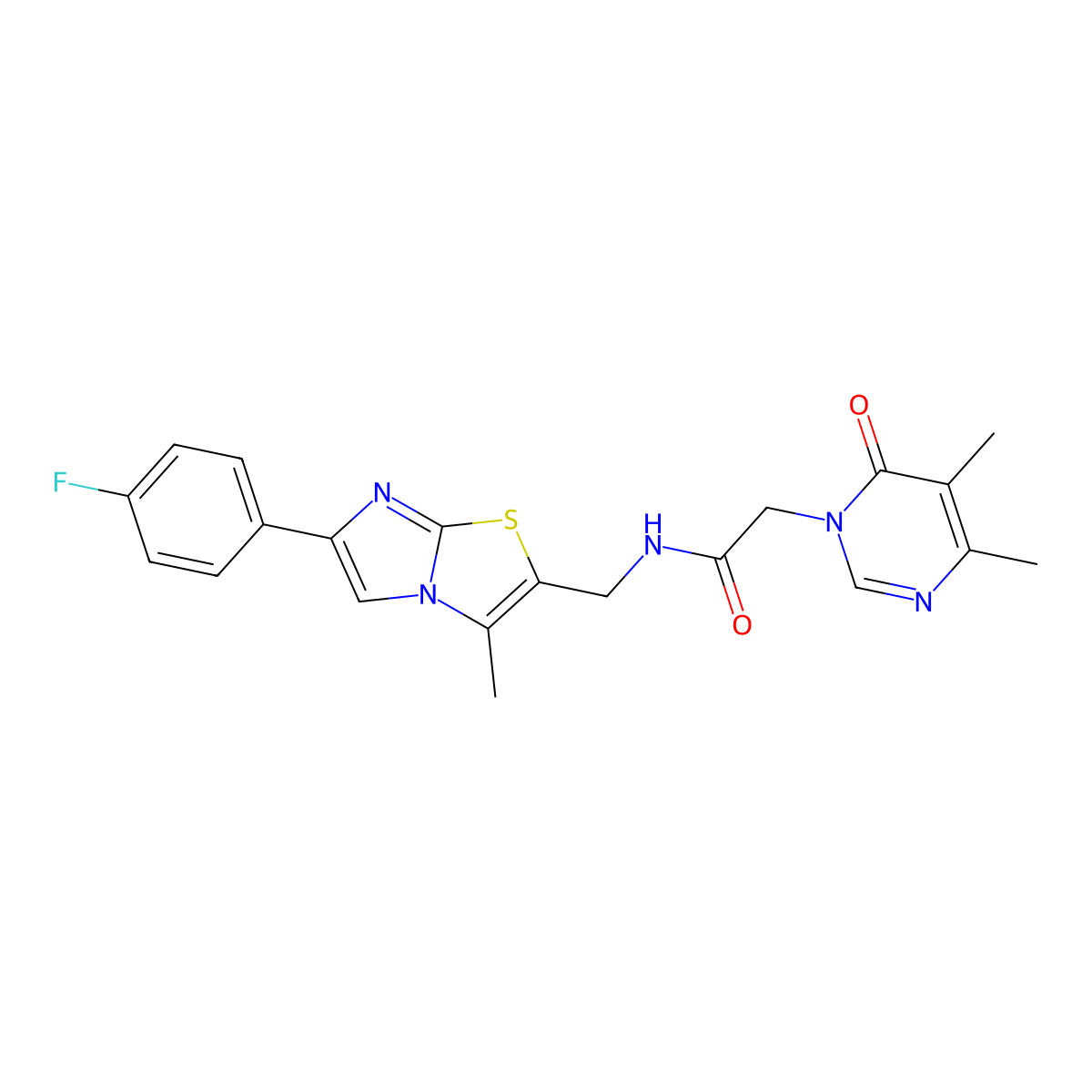 2-(4,5-dimethyl-6-oxopyrimidin-1(6H)-yl)-N-((6-(4-fluorophenyl)-3-methylimidazo[2,1-b]thiazol-2-yl)methyl)acetamide molecular structure, CAS 1421480-72-9