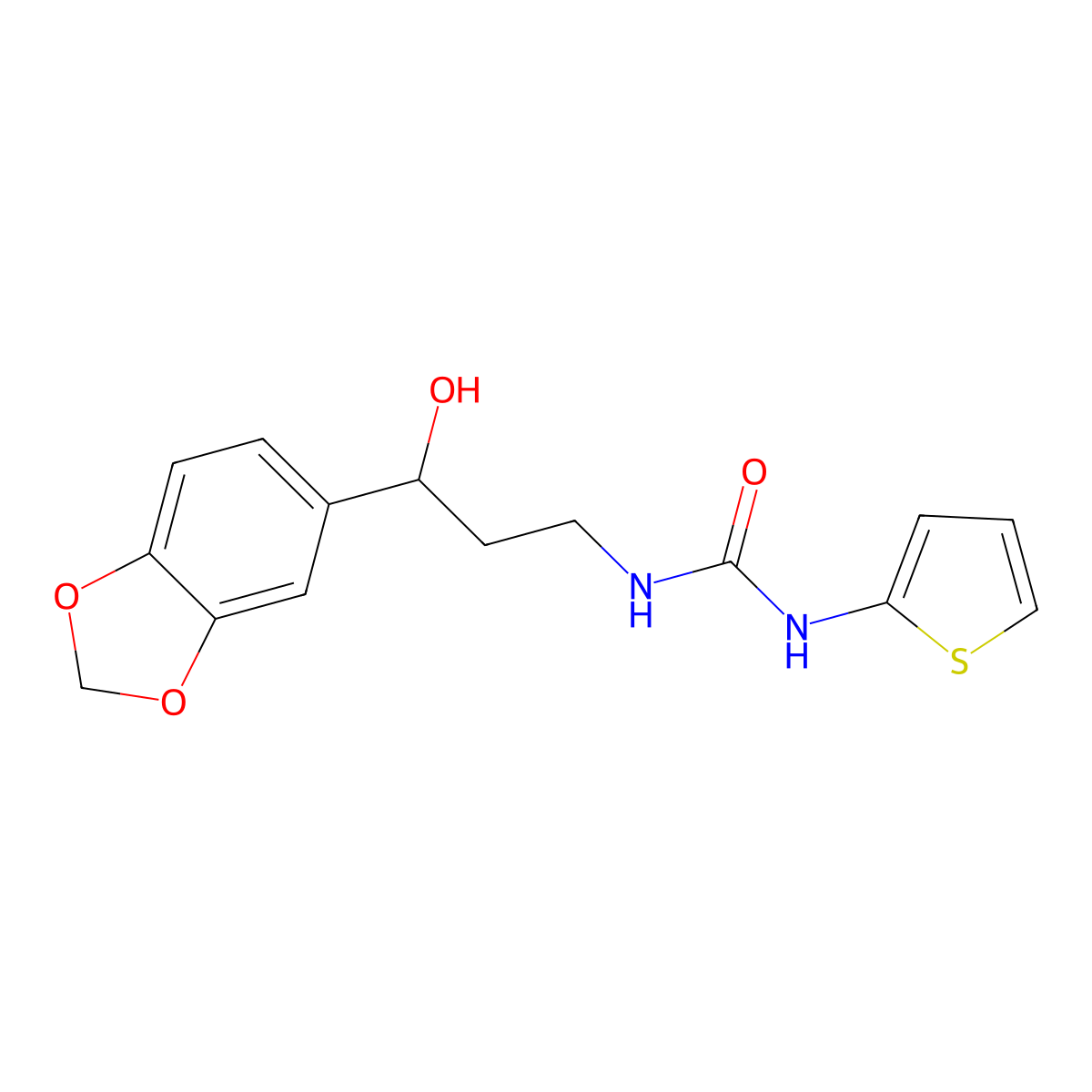 1-[3-(2H-1,3-Benzodioxol-5-YL)-3-hydroxypropyl]-3-(thiophen-2-YL)urea molecular structure, CAS 1421480-81-0