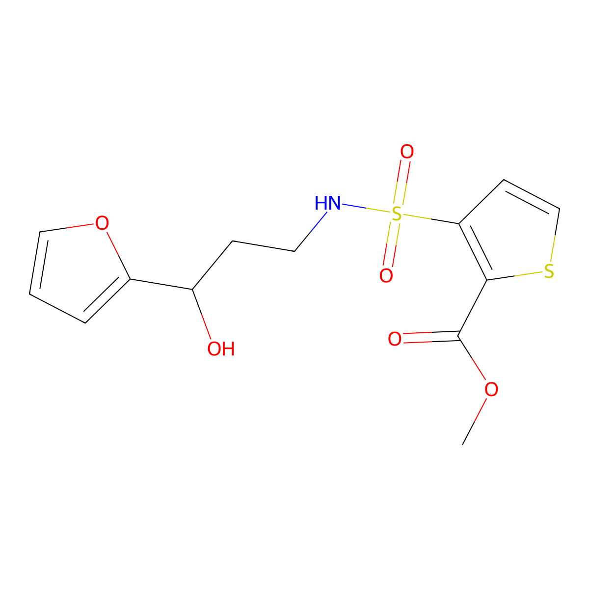 methyl 3-(N-(3-(furan-2-yl)-3-hydroxypropyl)sulfamoyl)thiophene-2-carboxylate molecular structure, CAS 1421480-84-3