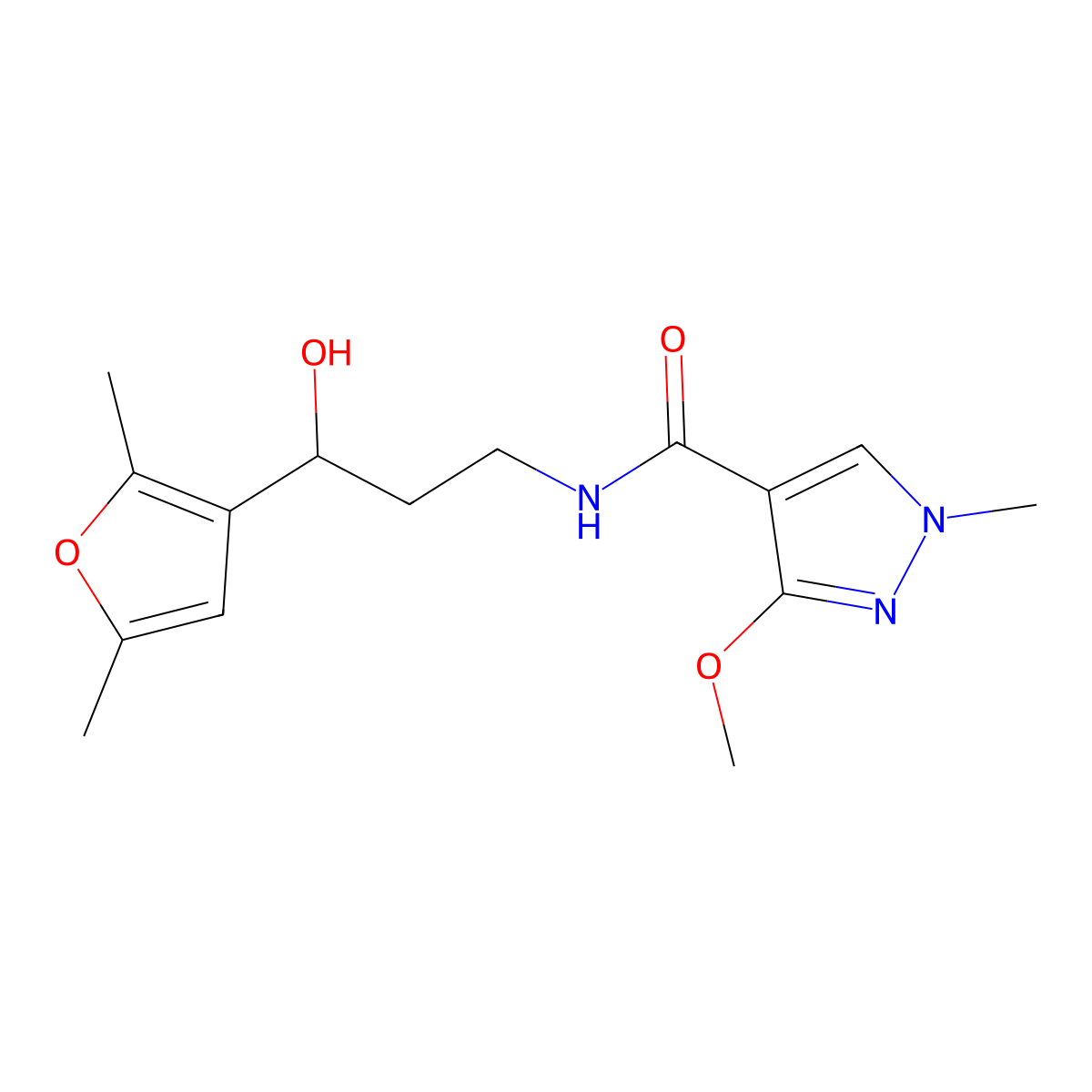 N-[3-(2,5-dimethylfuran-3-yl)-3-hydroxypropyl]-3-methoxy-1-methyl-1H-pyrazole-4-carboxamide molecular structure, CAS 1421480-87-6