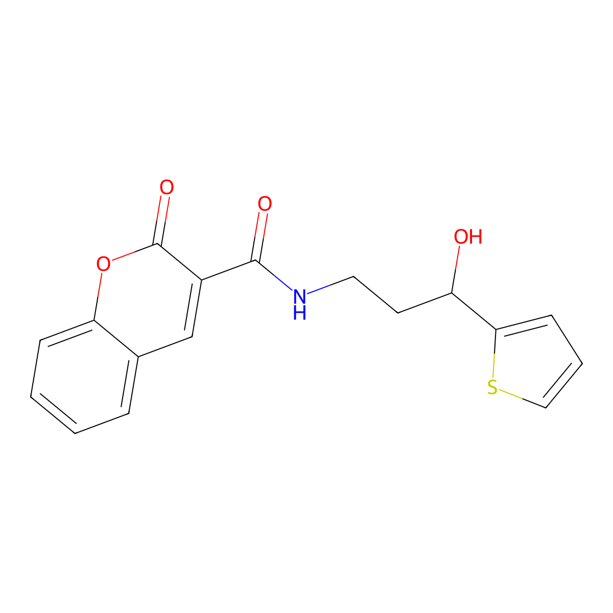 N-(3-hydroxy-3-(thiophen-2-yl)propyl)-2-oxo-2H-chromene-3-carboxamide molecular structure, CAS 1421480-99-0