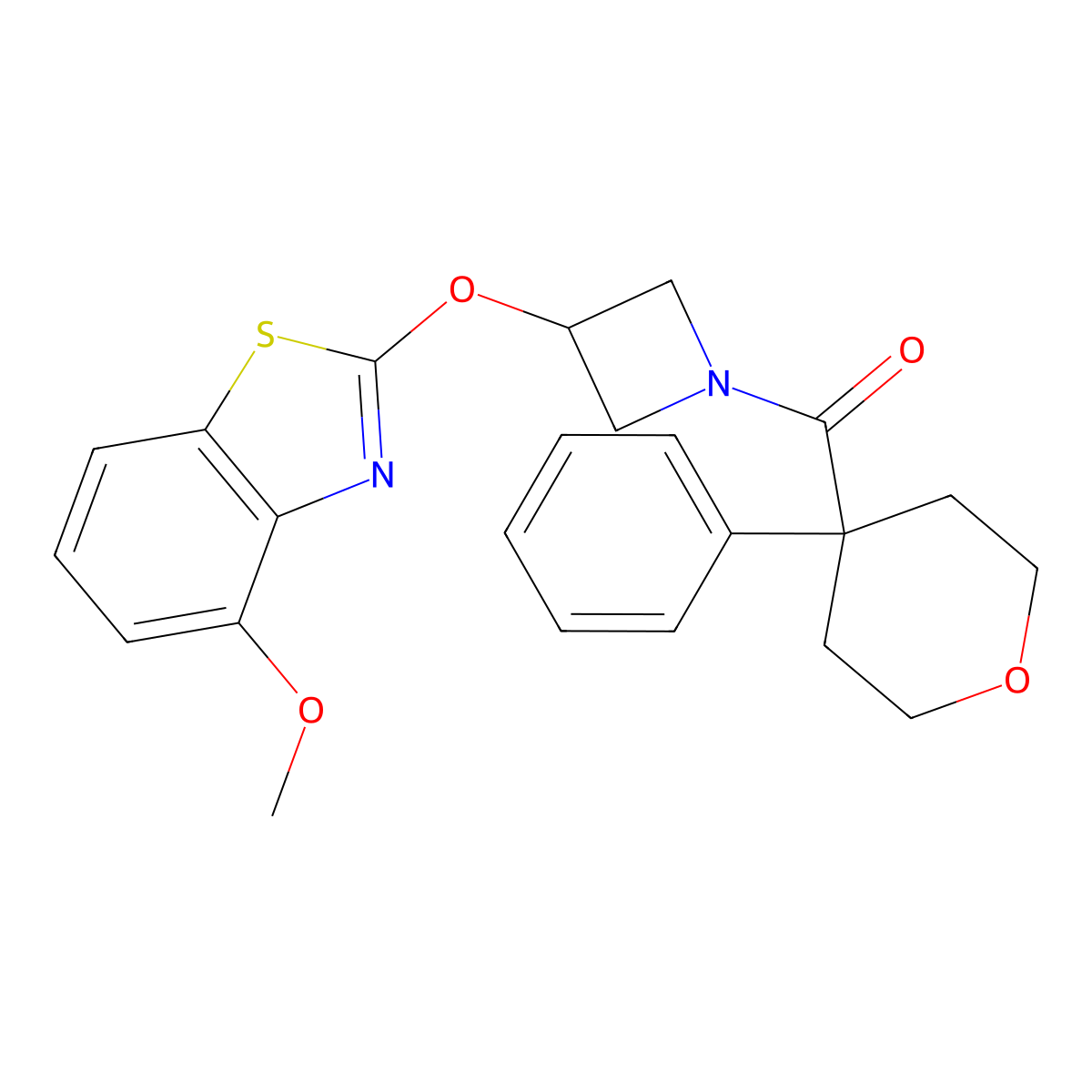 (3-((4-methoxybenzo[d]thiazol-2-yl)oxy)azetidin-1-yl)(4-phenyltetrahydro-2H-pyran-4-yl)methanone molecular structure, CAS 1421481-02-8