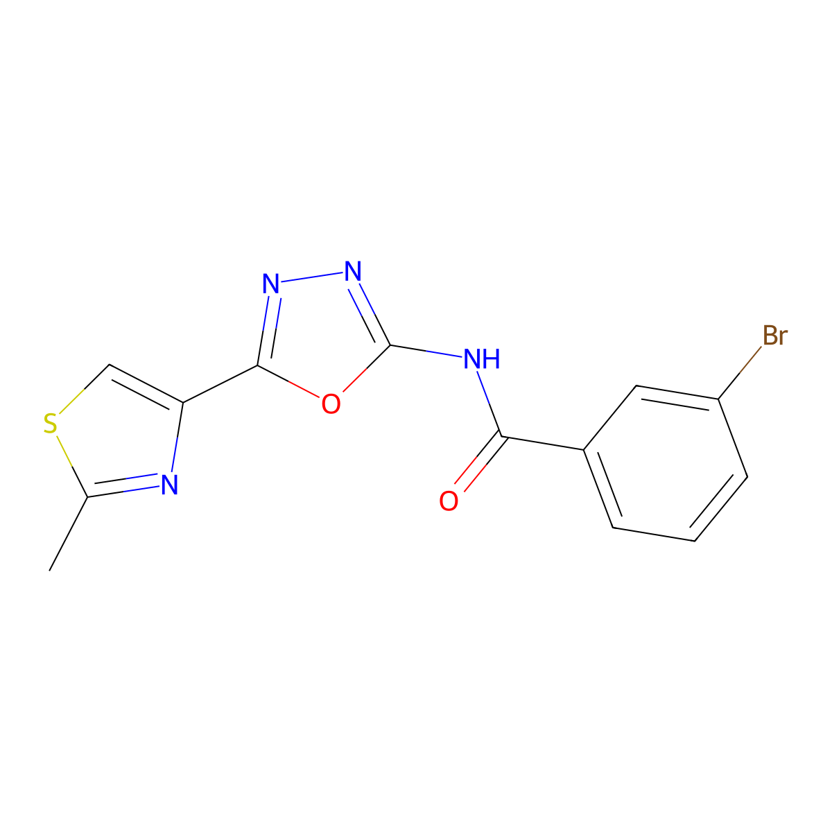 3-bromo-N-(5-(2-methylthiazol-4-yl)-1,3,4-oxadiazol-2-yl)benzamide molecular structure, CAS 1421481-04-0