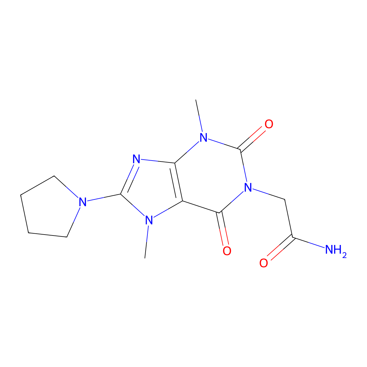 2-(3,7-dimethyl-2,6-dioxo-8-(pyrrolidin-1-yl)-2,3,6,7-tetrahydro-1H-purin-1-yl)acetamide molecular structure, CAS 1421481-06-2