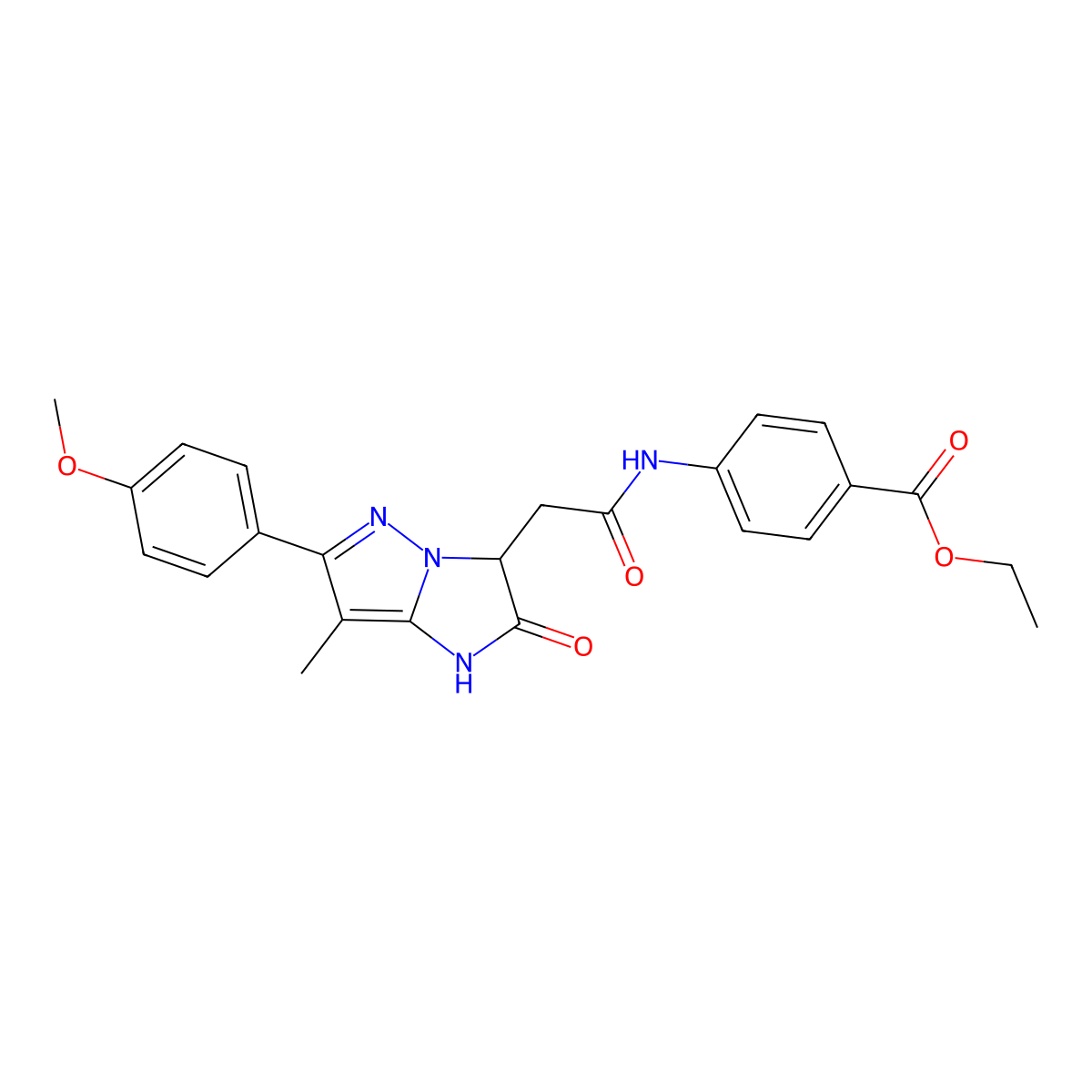 ethyl 4-{2-[6-(4-methoxyphenyl)-7-methyl-2-oxo-1H,2H,3H-pyrazolo[1,5-a]imidazol-3-yl]acetamido}benzoate molecular structure, CAS 1421481-10-8