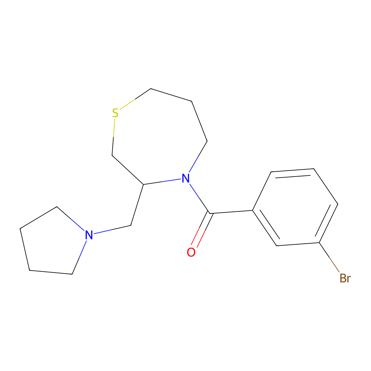 (3-Bromophenyl)(3-(pyrrolidin-1-ylmethyl)-1,4-thiazepan-4-yl)methanone molecular structure, CAS 1421481-18-6