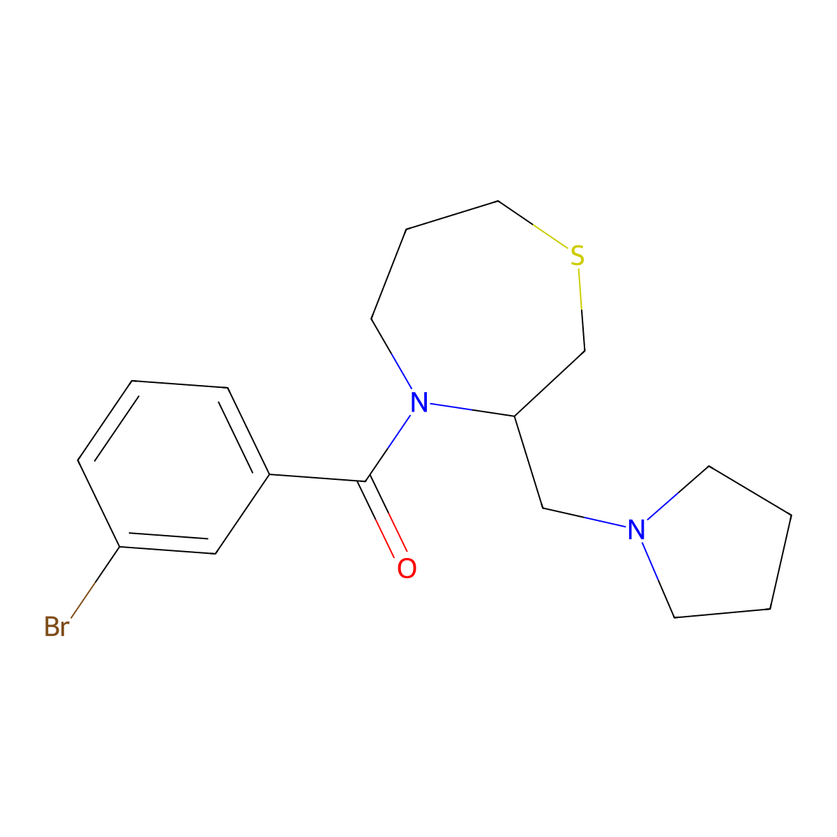 (3-Bromophenyl)(3-(pyrrolidin-1-ylmethyl)-1,4-thiazepan-4-yl)methanone molecular structure, CAS 1421481-18-6