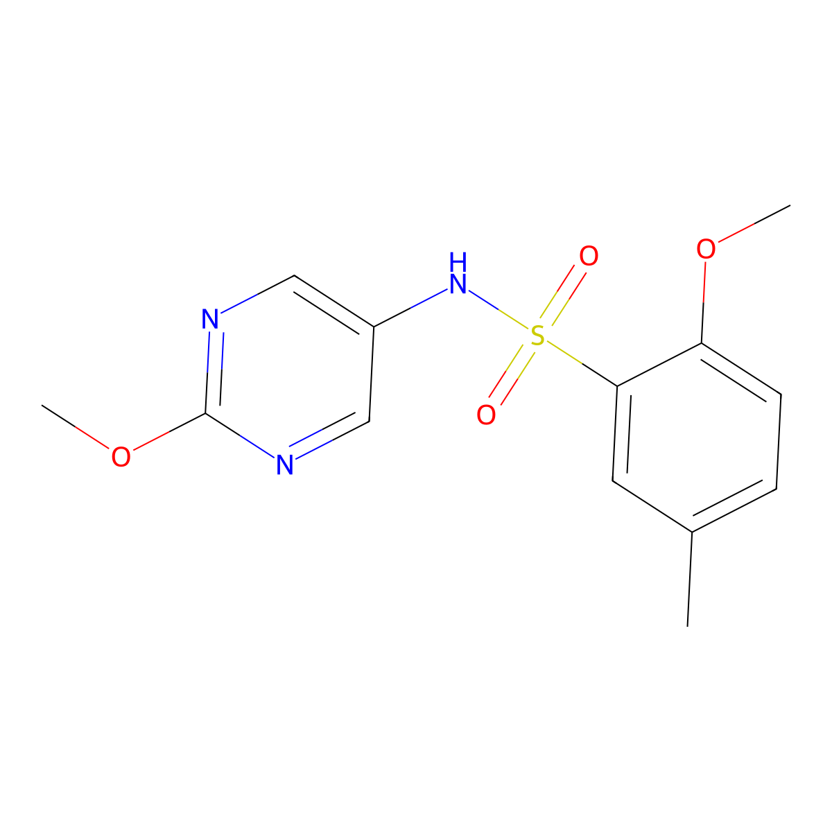 2-methoxy-N-(2-methoxypyrimidin-5-yl)-5-methylbenzenesulfonamide molecular structure, CAS 1421481-21-1