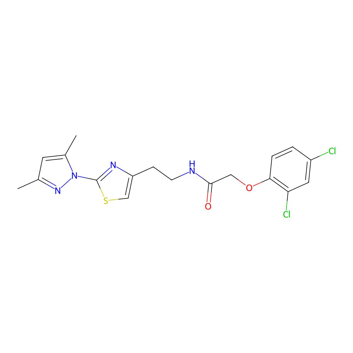 2-(2,4-dichlorophenoxy)-N-(2-(2-(3,5-dimethyl-1H-pyrazol-1-yl)thiazol-4-yl)ethyl)acetamide molecular structure, CAS 1421481-34-6