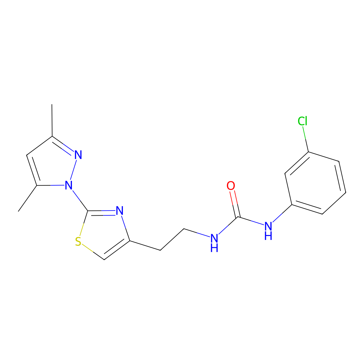 1-(3-chlorophenyl)-3-(2-(2-(3,5-dimethyl-1H-pyrazol-1-yl)thiazol-4-yl)ethyl)urea molecular structure, CAS 1421481-36-8