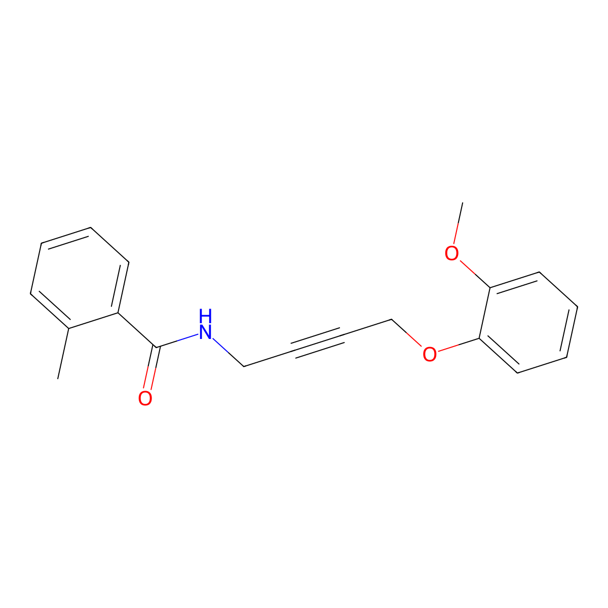 N-(4-(2-methoxyphenoxy)but-2-yn-1-yl)-2-methylbenzamide molecular structure, CAS 1421481-37-9