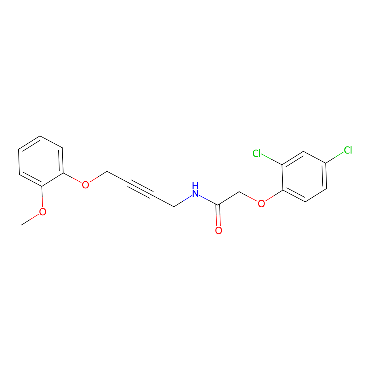 2-(2,4-Dichlorophenoxy)-N-[4-(2-methoxyphenoxy)but-2-YN-1-YL]acetamide molecular structure, CAS 1421481-39-1