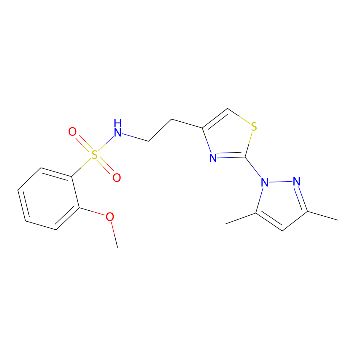 N-(2-(2-(3,5-dimethyl-1H-pyrazol-1-yl)thiazol-4-yl)ethyl)-2-methoxybenzenesulfonamide molecular structure, CAS 1421481-40-4