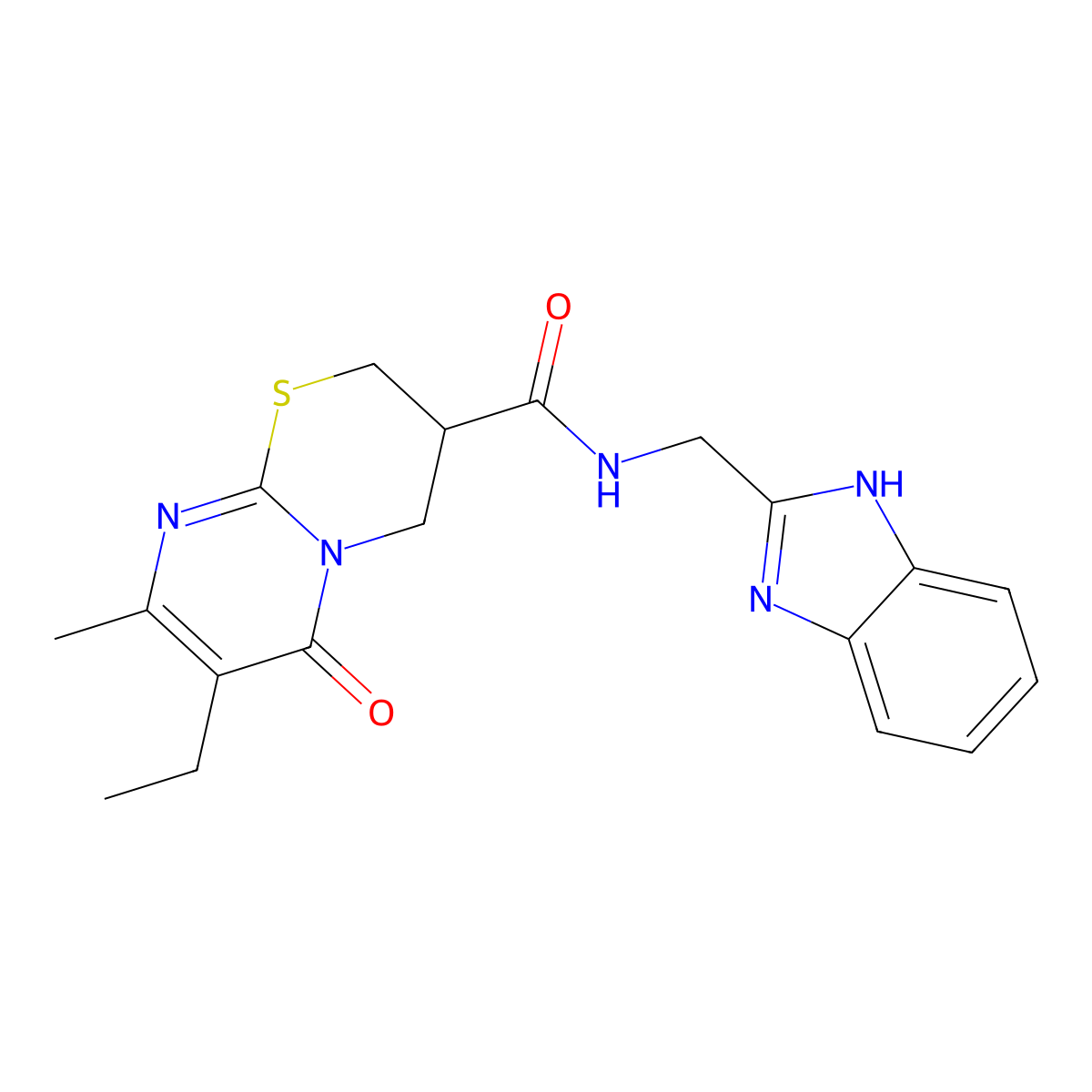 N-((1H-benzo[d]imidazol-2-yl)methyl)-7-ethyl-8-methyl-6-oxo-2,3,4,6-tetrahydropyrimido[2,1-b][1,3]thiazine-3-carboxamide molecular structure, CAS 1421481-46-0