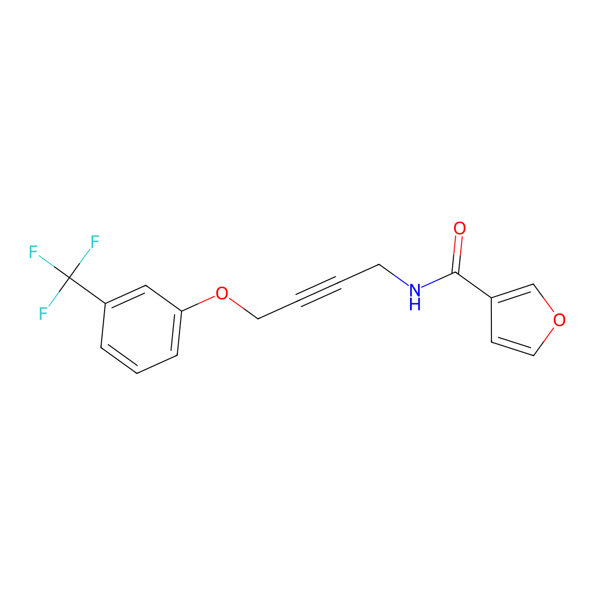 N-(4-(3-(trifluoromethyl)phenoxy)but-2-yn-1-yl)furan-3-carboxamide molecular structure, CAS 1421481-47-1