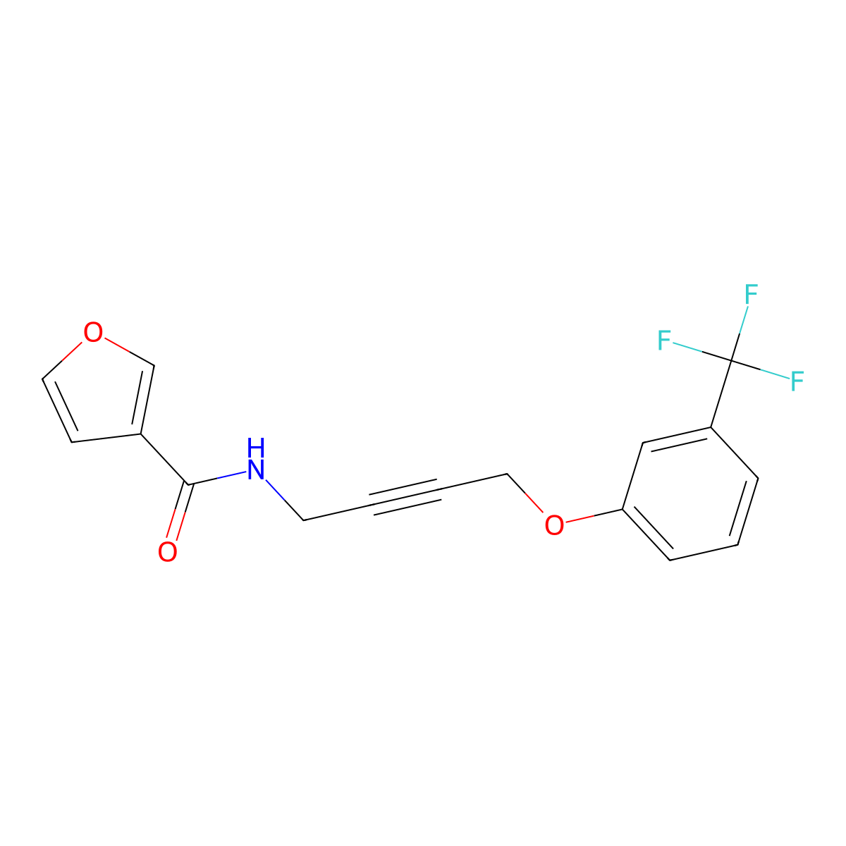 N-(4-(3-(trifluoromethyl)phenoxy)but-2-yn-1-yl)furan-3-carboxamide molecular structure, CAS 1421481-47-1
