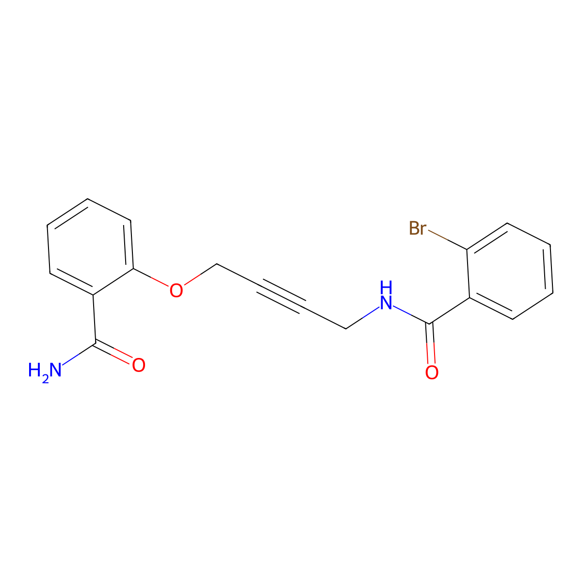 2-bromo-N-(4-(2-carbamoylphenoxy)but-2-yn-1-yl)benzamide molecular structure, CAS 1421481-49-3