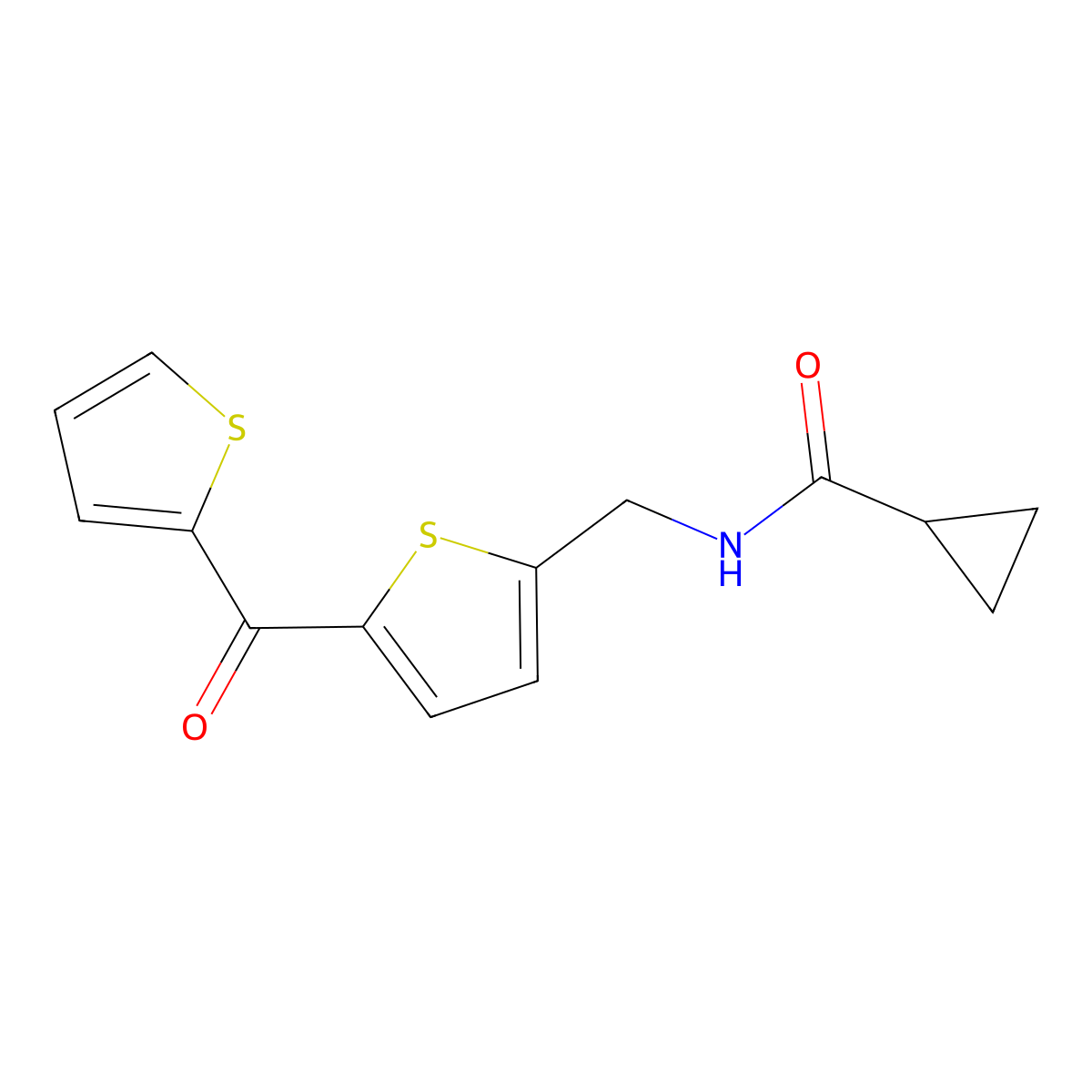 N-{[5-(Thiophene-2-carbonyl)thiophen-2-YL]methyl}cyclopropanecarboxamide molecular structure, CAS 1421481-53-9