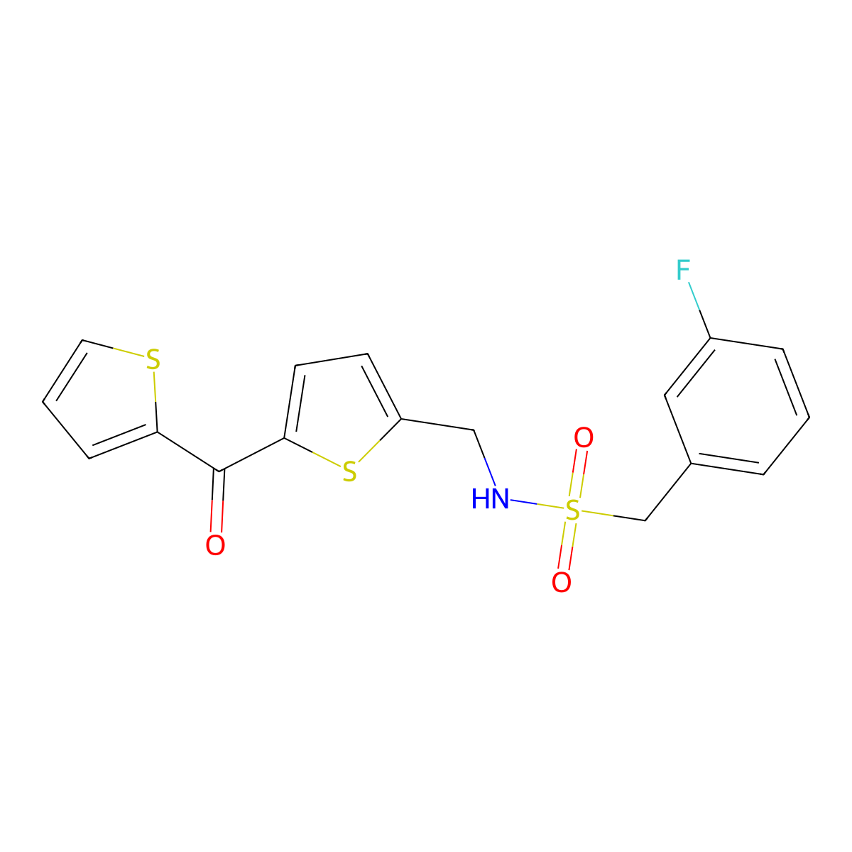 1-(3-Fluorophenyl)-N-{[5-(thiophene-2-carbonyl)thiophen-2-YL]methyl}methanesulfonamide molecular structure, CAS 1421481-59-5
