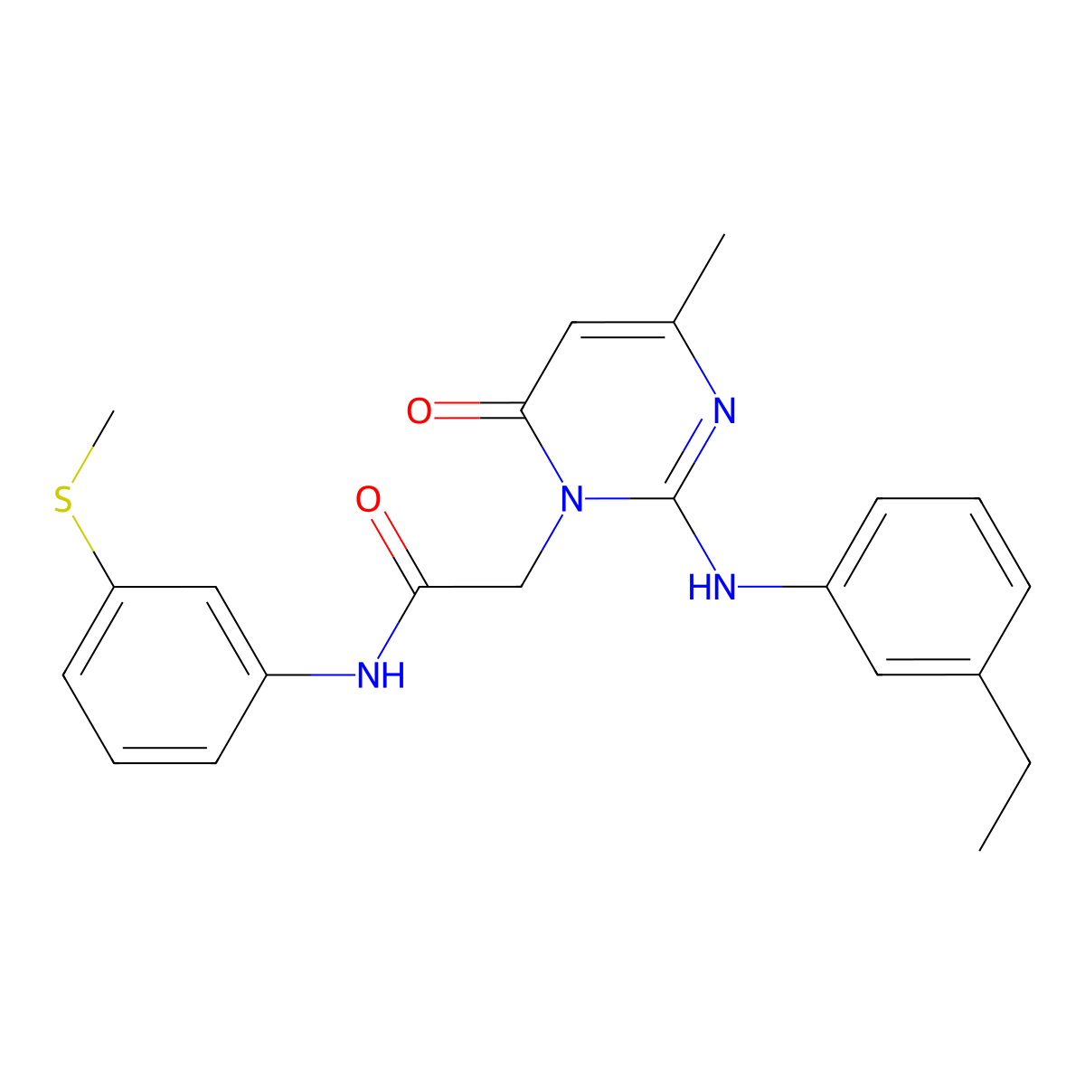2-(2-((3-ethylphenyl)amino)-4-methyl-6-oxopyrimidin-1(6H)-yl)-N-(3-(methylthio)phenyl)acetamide molecular structure, CAS 1421481-62-0