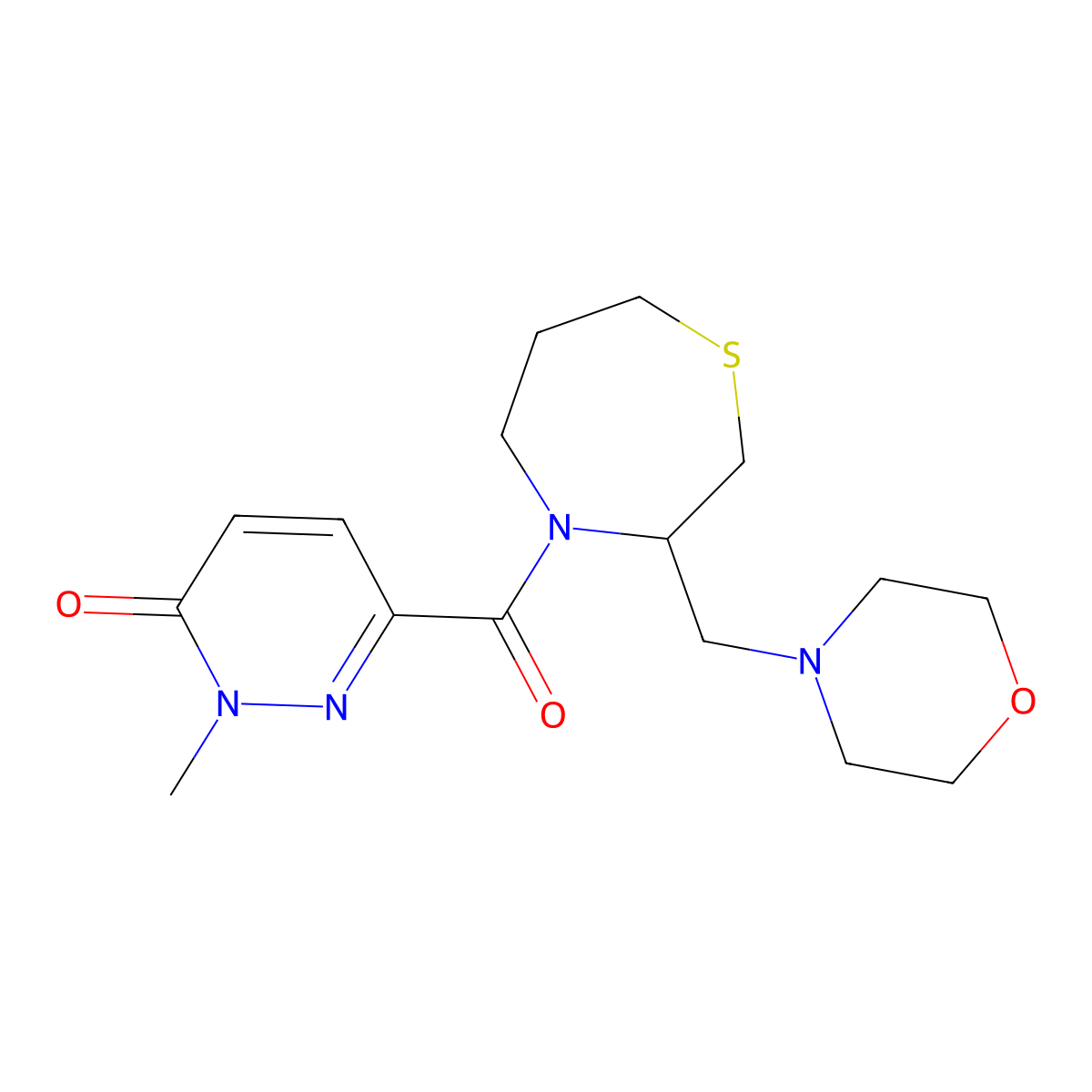 2-methyl-6-(3-(morpholinomethyl)-1,4-thiazepane-4-carbonyl)pyridazin-3(2H)-one molecular structure, CAS 1421481-68-6