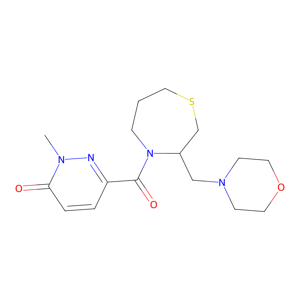 2-methyl-6-(3-(morpholinomethyl)-1,4-thiazepane-4-carbonyl)pyridazin-3(2H)-one molecular structure, CAS 1421481-68-6