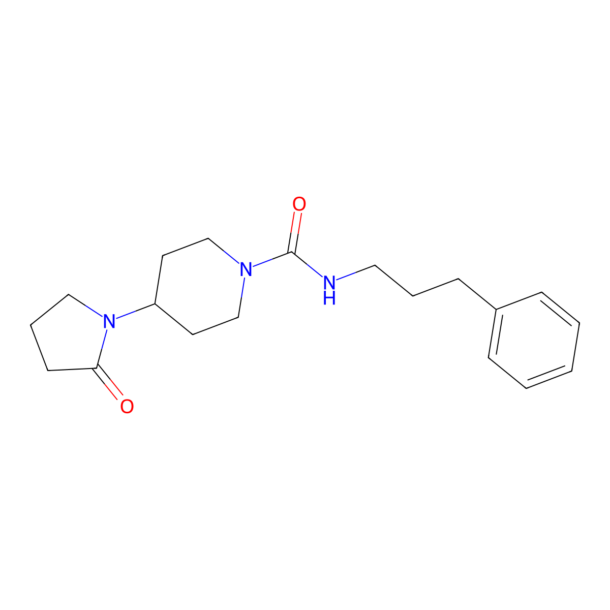 4-(2-oxopyrrolidin-1-yl)-N-(3-phenylpropyl)piperidine-1-carboxamide molecular structure, CAS 1421481-71-1