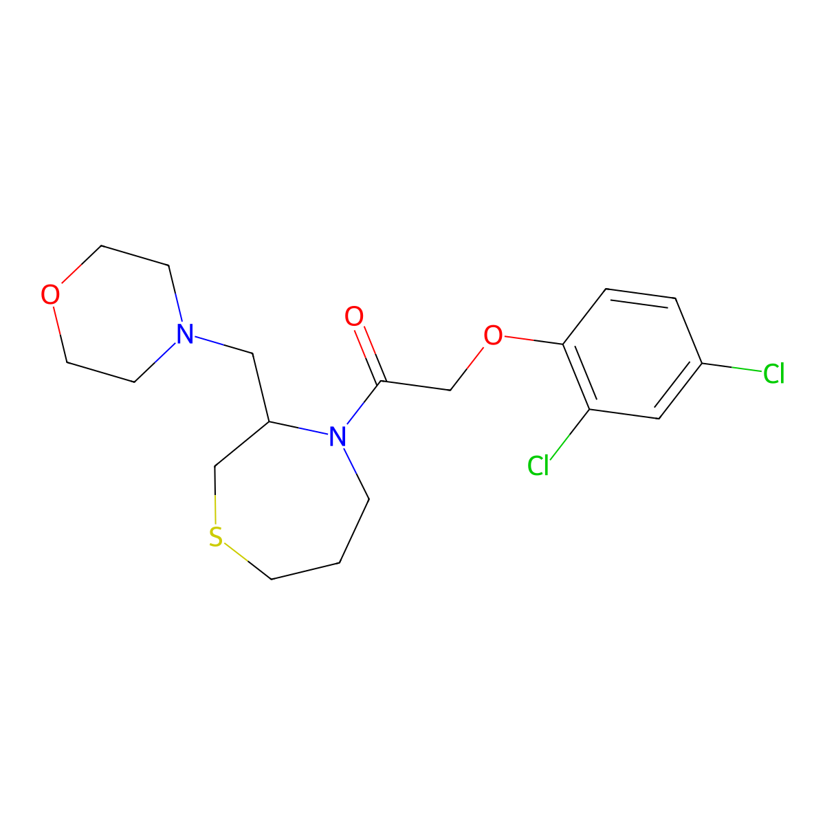 2-(2,4-Dichlorophenoxy)-1-(3-(morpholinomethyl)-1,4-thiazepan-4-yl)ethanone molecular structure, CAS 1421481-74-4