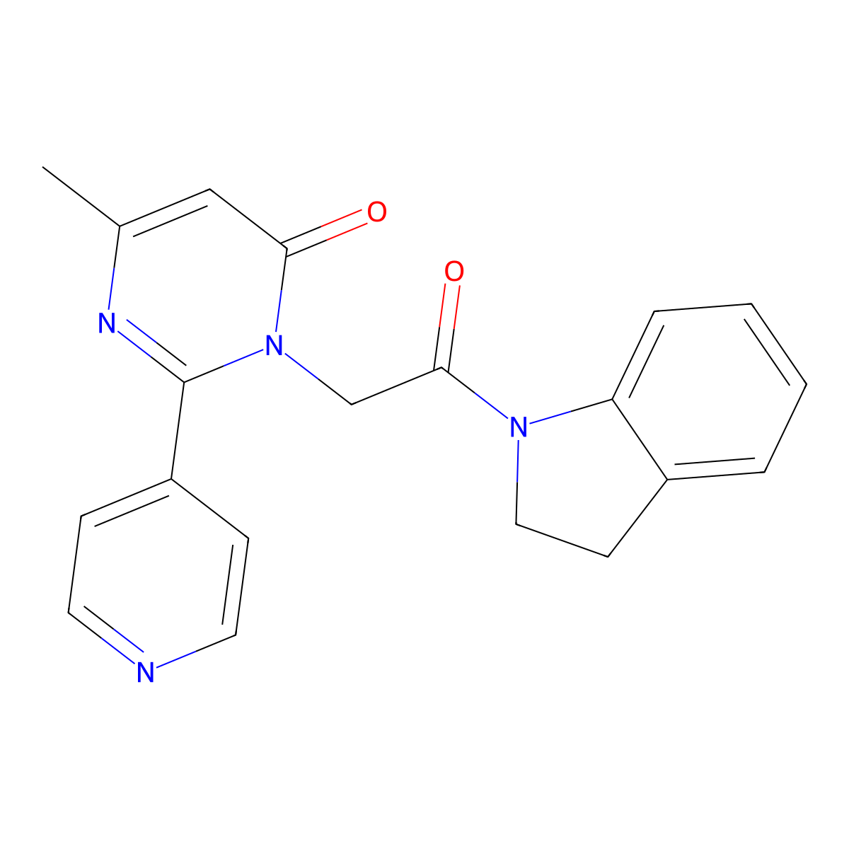 3-(2-(indolin-1-yl)-2-oxoethyl)-6-methyl-2-(pyridin-4-yl)pyrimidin-4(3H)-one molecular structure, CAS 1421481-76-6