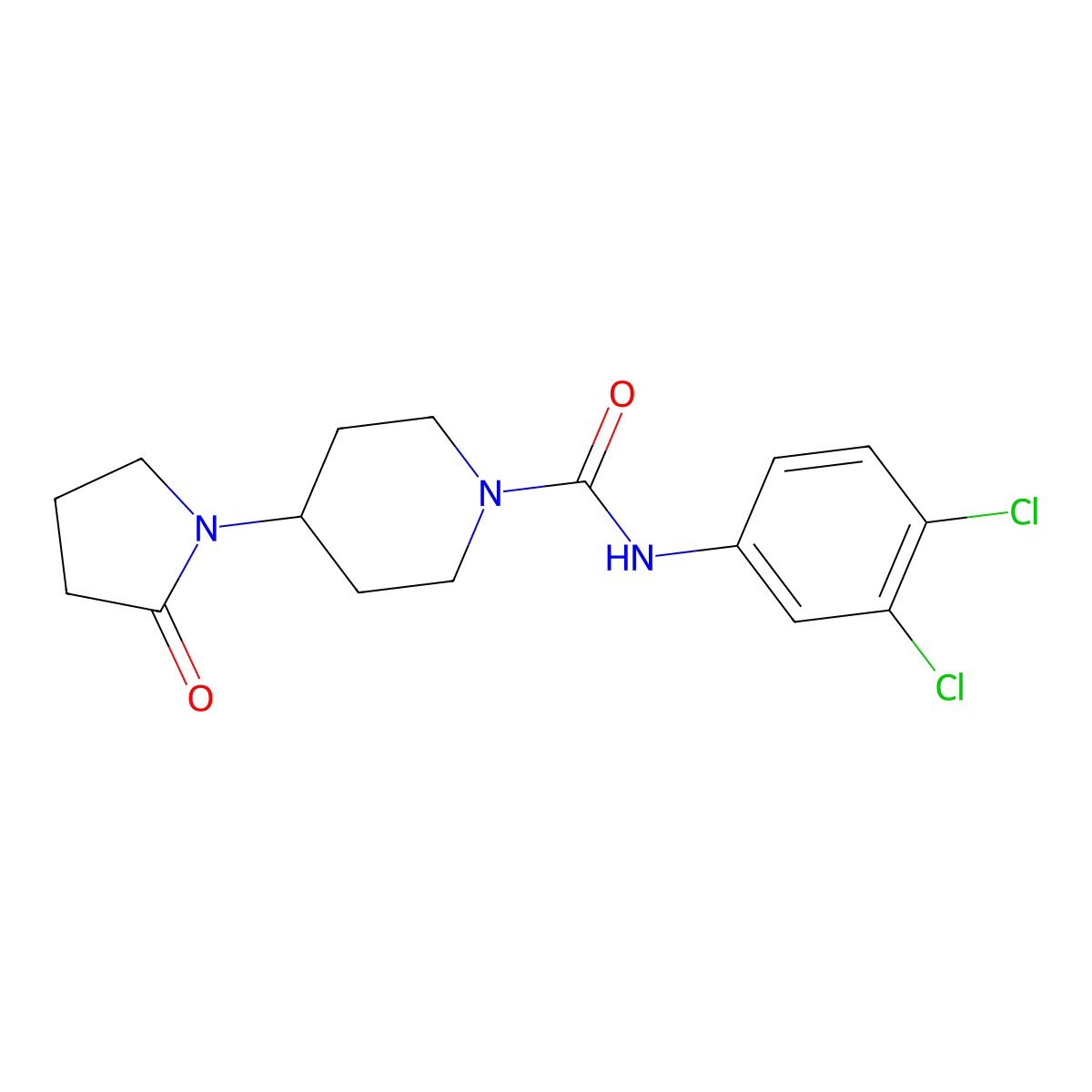 N-(3,4-dichlorophenyl)-4-(2-oxopyrrolidin-1-yl)piperidine-1-carboxamide molecular structure, CAS 1421481-77-7