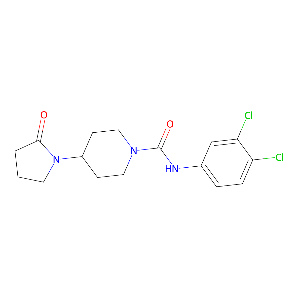 N-(3,4-dichlorophenyl)-4-(2-oxopyrrolidin-1-yl)piperidine-1-carboxamide molecular structure, CAS 1421481-77-7