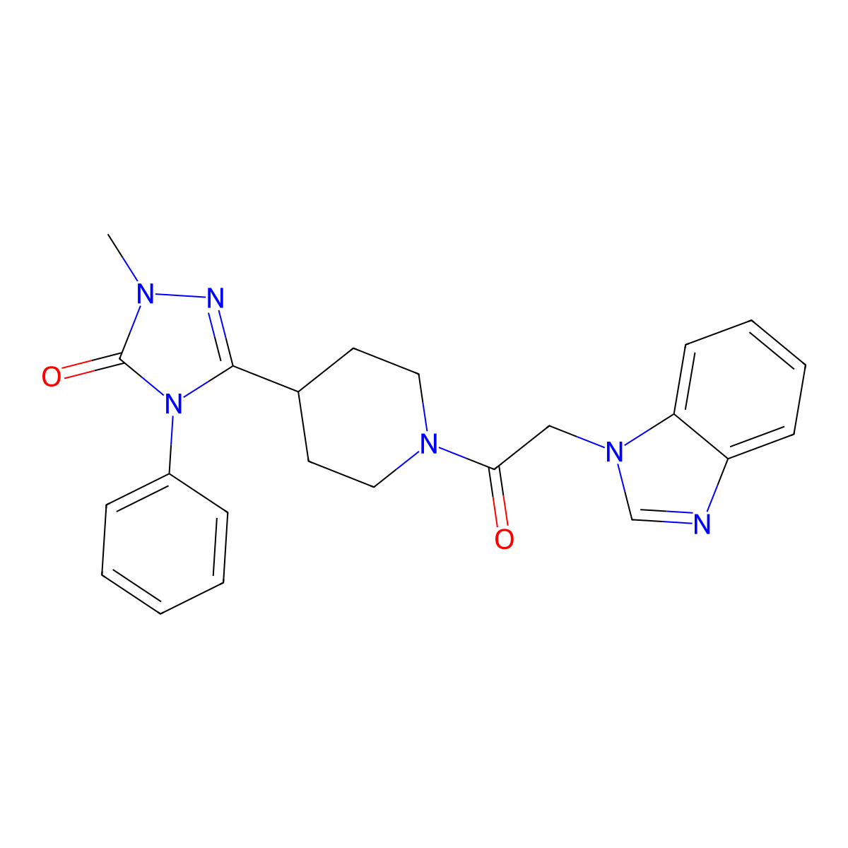 3-(1-(2-(1H-benzo[d]imidazol-1-yl)acetyl)piperidin-4-yl)-1-methyl-4-phenyl-1H-1,2,4-triazol-5(4H)-one molecular structure, CAS 1421481-82-4